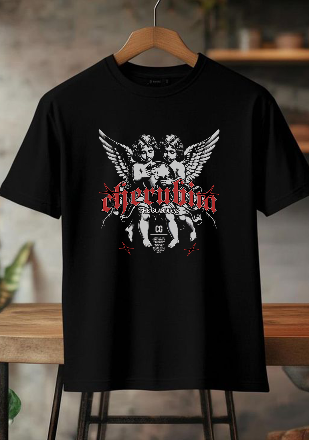 "Cherubim – The Fallen" Oversized Graphic T-Shirt – Black